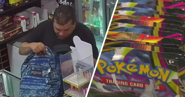 Sweetwater smoke shop owner seeks help identifying man seen on video stealing Pokémon cards — image from CBS News